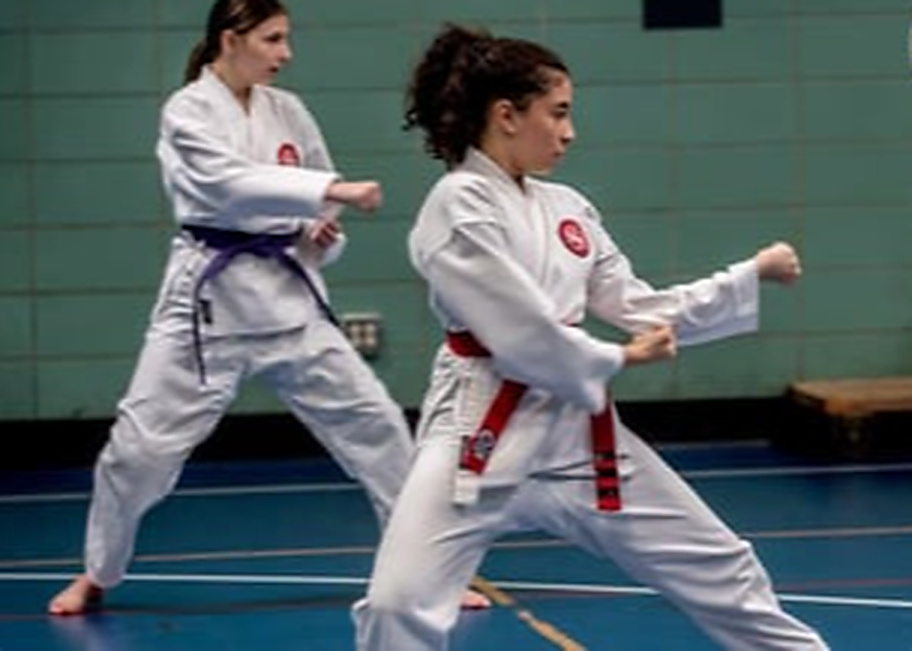 Students practicing karate techniques
